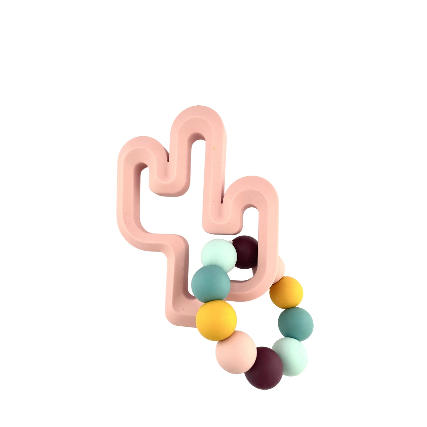 Silicone Cactus with Ring Teether Duo- Blush Cactus - Blush n Mustard Rainbow