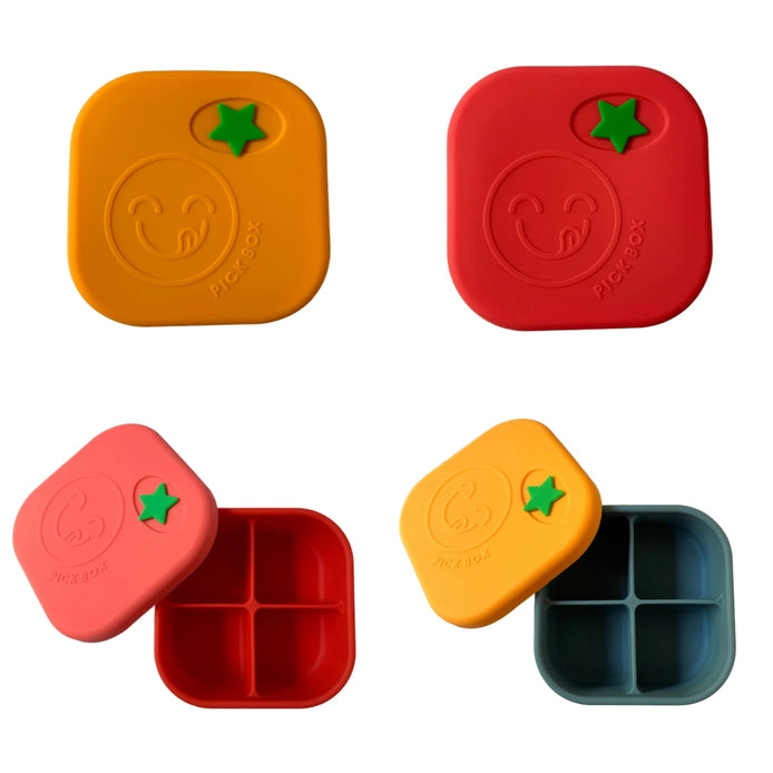 Pick Box Snack - 4 Compartment Square Silicone Snack Box