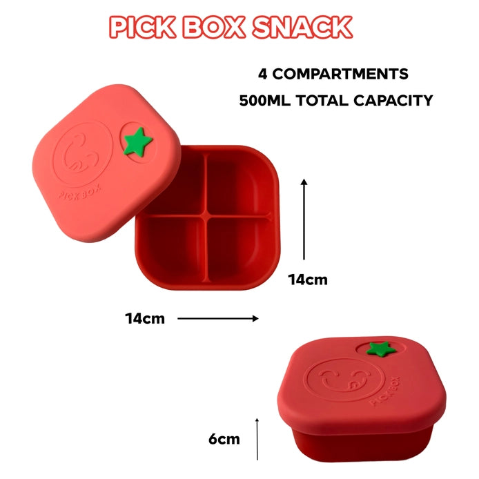 Pick Box Snack - 4 Compartment Square Silicone Snack Box